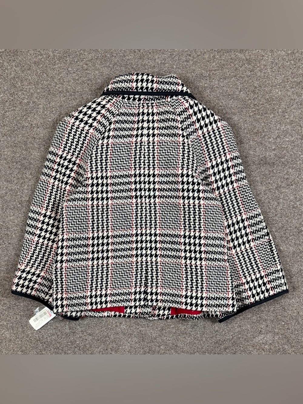 NWT Black White Red Houndstooth Wool Blend Jacket Women’s L Asymmetrical Collar - Picture 3 of 11